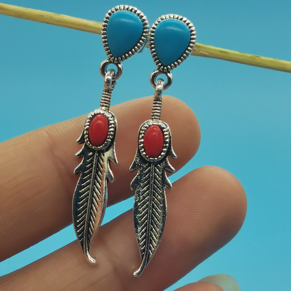 Blended Orange Spiny Oyster Shell and Blue Turquoise Rhodium Over Silver  Feather Earrings - SWE3561 | JTV.com