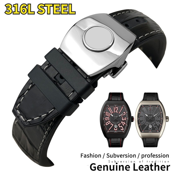 28mm Cowhide Leather Rubber Watch Band Replacement for Franck