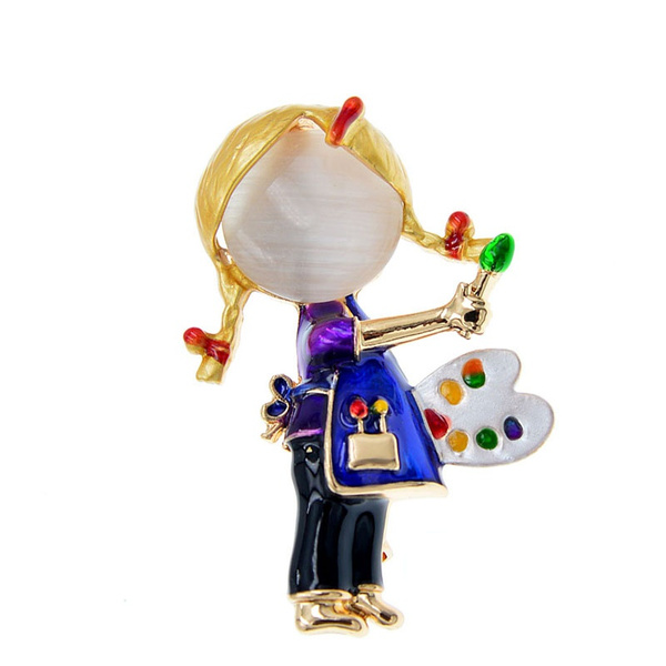 Enamel Painting Girl Brooches For Women Cute Opal Brooch Pin Fashion ...