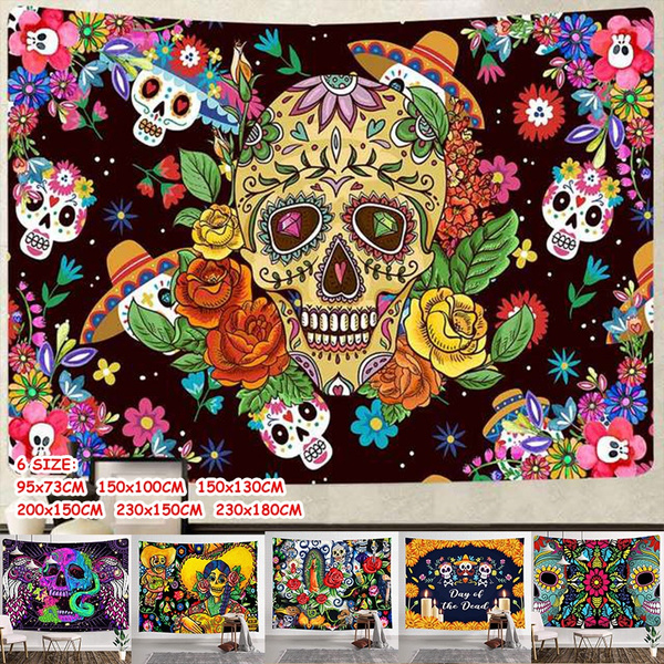 Mexican Tapestry Day Of The Dead Backdrop For Fiesta Sugar Skull Wall Hanging Tapestries Living Room Decor Wish - Dia De Los Muertos House Decor Mexican Tapestry Day Of The Dead Backdrop For Fiesta Sugar Skull Wall Hanging Tapestries Living Room Decor Wish - Dia De Los Muertos House Decor