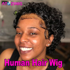 wig, shortblackcurlywig, Hair Extensions & Wigs, hairreplacementwig