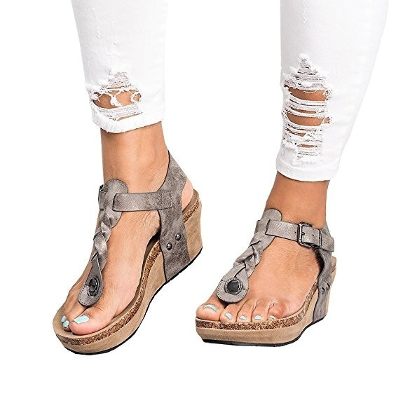Thong Braided T Strap Wedge Platform 