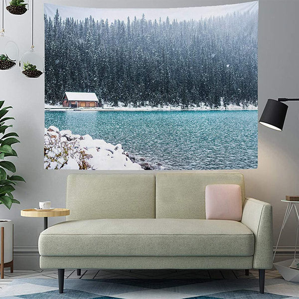 Popular Artistic Printed Polyester Fabric Tapestry 60 X 80 Inch Lake Canada Banff Alberta Mountain Tree Blue Winter Under Snow House Home Decor For Bedroom Living Room Dorm Apartment Wish - Mountain Home Decor Canada