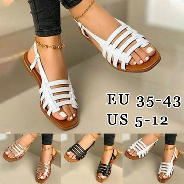 Amazon.com: Nine Sandals for Women Size 5 Ladies Fashion Summer Solid Color  Leather Cover Toe Buckle Flat Sandals (Brown, 7.5) : Clothing, Shoes &  Jewelry