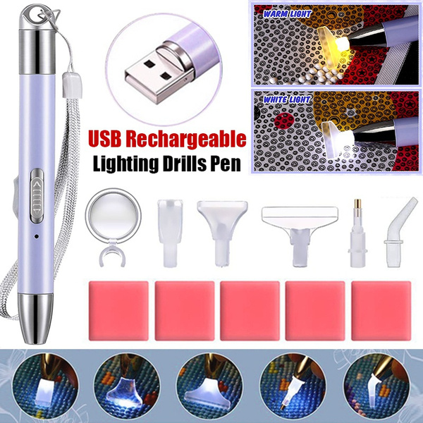 NEW 7pcs heads/set 5D Diamond Painting LED Light Pen,2 Light Modes Point  Drill Tool Pen Kit for DIY Diamond Art Crystal Accessories
