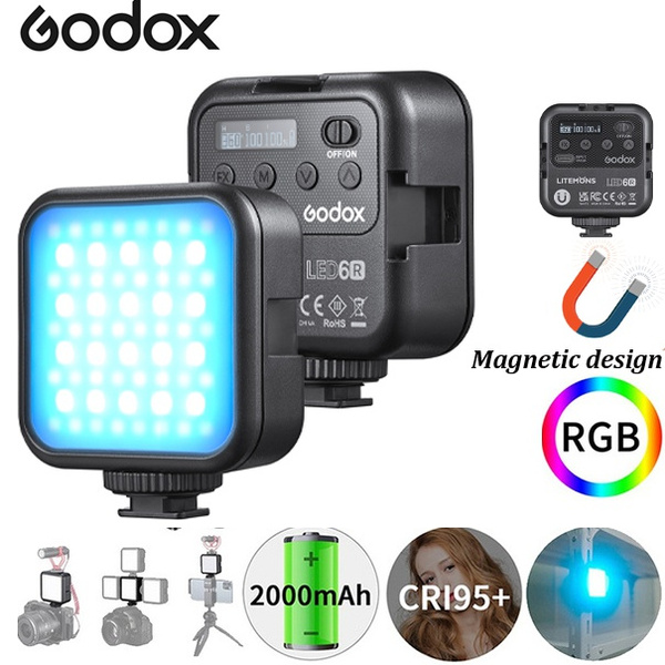 Godox LITEMONS LED6R RGB LED Video Light Rechargeable Mini Fill Light 3200K- 6500K Dimmable 13 Lighting Effects Support Magnetic Adsorption with 3 Cold Shoe Holders for Vlog Live