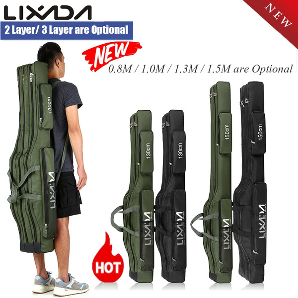 Cheap Lixada 3 Layers Fishing Pole Bag Portable Folding Rod Carry Case Fishing  Reel Tackle Storage Bag Case
