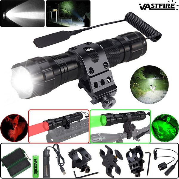 VastFire Red Green LED Hog Coyote Fox Rifle Mount Hunting LED Flashlight Light 