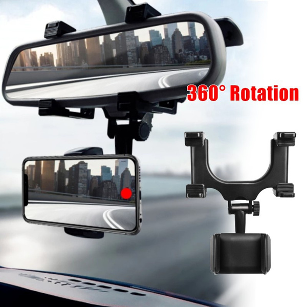 360 car rearview mirror rotation adjustable phone holder mount multifunction