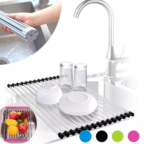 Roll-up Dish Drying Rack, Over-sink Dish Rack, Collapsible Multi