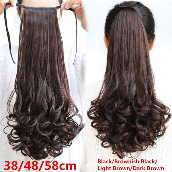 38CM/48CM/58CM Women Fashion Long Curly Drawstring Ponytail Black/ Brown Synthetic Fake Hair Heat Resistant Hairpiece Clip In Pony Tail Hair Extension(Color: Black/ Light Brown/Dark Brown/Brownish Black ) | Wish 38CM/48CM/58CM Women Fashion Long Curly Drawstring Ponytail Black/ Brown Synthetic Fake Hair Heat Resistant Hairpiece Clip In Pony Tail Hair Extension(Color: Black/ Light Brown/Dark Brown/Brownish Black ) | Wish