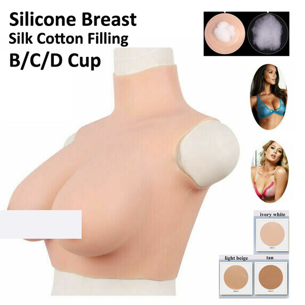 Realistic Fake Boobs B-D Cup Silicone Crossdresser Breasts Form Silk Cotton  Filling Enhance Transgender Disguise Drag Queen