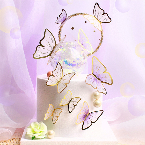 5 10 Pieces Joyeux Anniversaire Decoration De Gateau Decoration De Gateau A La Main Peint Papillon Gateau Pour Mariage Fete D Anniversaire Bebe Douche Wish