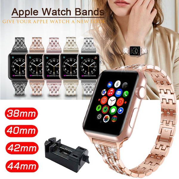 For Apple Watch 44mm 42mm 40mm 38mm Bands Diamond Stainless Steel