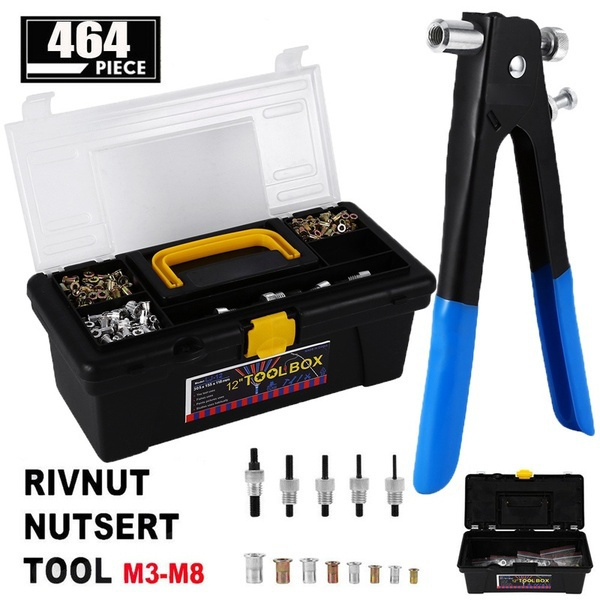 464 PC Blind Rivet Nut Rivnut Nutsert Insert Tool Rivnuts Set Kit M3 M4 M5 M6 M8 