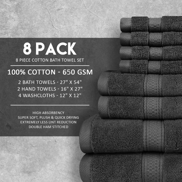 Asiatique Linen – Premium Luxury 8 Piece Bath Towels Set – 100% Ringspun  Cotton 650 GSM Bathroom Towels – Bathroom Set of 2 Bath Towels, 2 Hand 