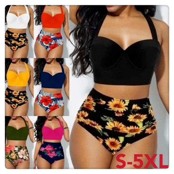 Ladies Women High Waist Sunflower Swimsuit Bikini Swimwear Bathing Suit