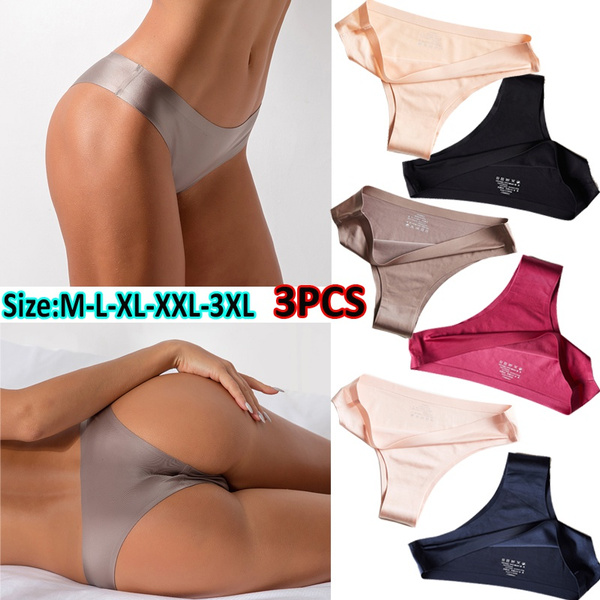 3 Pcs/lot Thong Panties Woman Underwear Lady Seamless Sports T-back Soft  Ice Silk G-string Girl Underpants Set