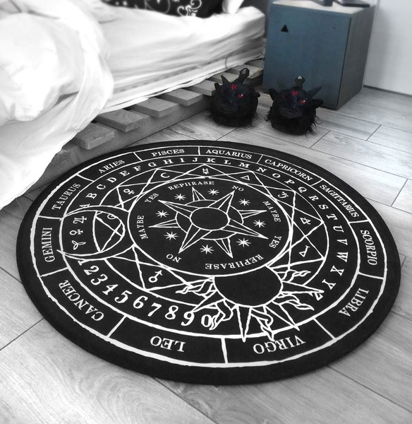 Pentacle Symbol Rug Pentagram Patterned Round Carpet Satan Devil S Trap White On Black Supernatural Wish