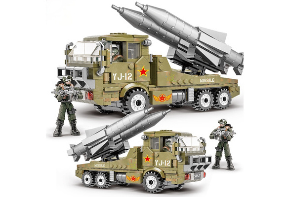 Military WW2 Army Missile Vehicle Model YJ-12 Anti-ship Missile Building  Blocks Soldier Figures Bricks Toys for Children(375PCS)