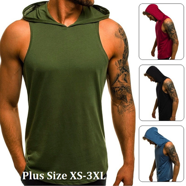 Plus Size 3XL Men's Fashion Hoodie Gym Fitness Tank Top Male