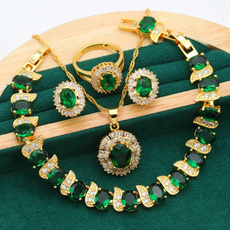 Mujeres, goldcolorjewelryset, open925ring, Joyería de pavo reales