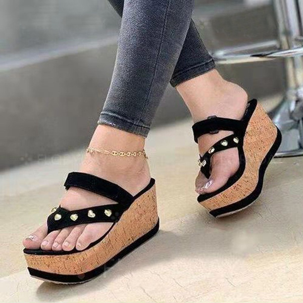 Summer Women Wedge Heel Sandals Fashion Thick Bottom Leather Sandals Girls  Shoes