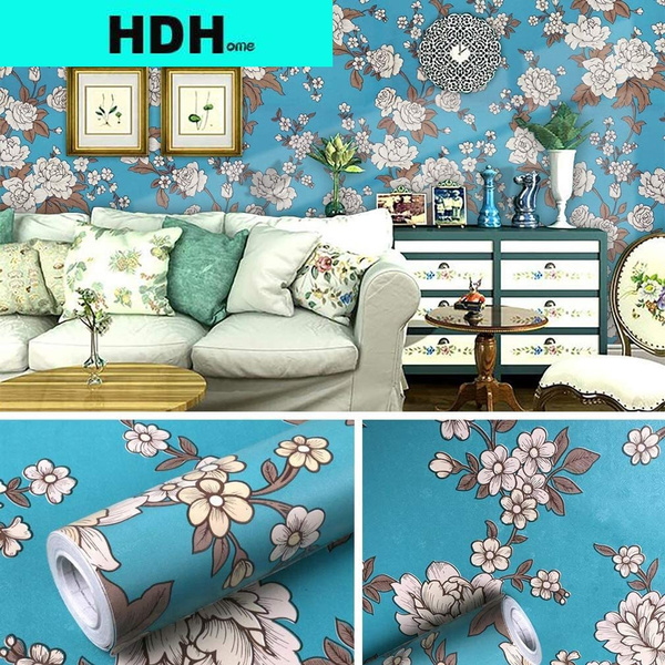 Floral Wallpaper Blue Vintage Peony Peel and Stick Wallpaper Floral