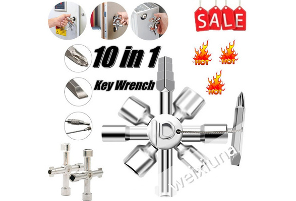YJXUSHYQ 10 in 1 Multifunction Electric Control Cabinet Triangle Key Elevator Door Valve hurried Ratchet Wrench Set Ratchets Color : Silver, Size : Free