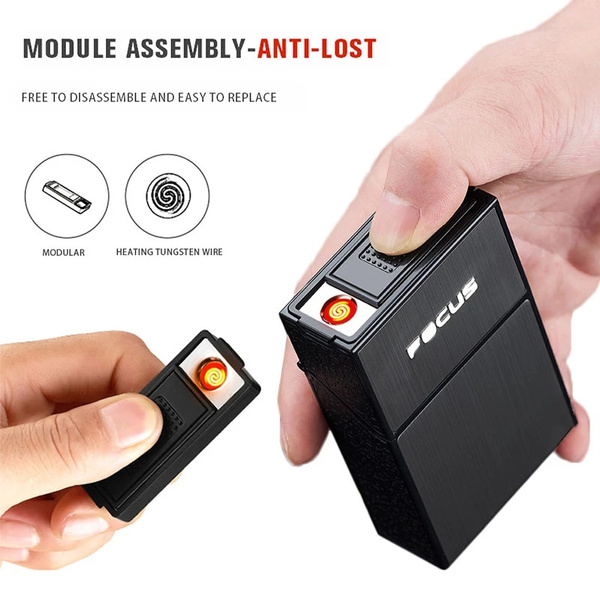 electronic cigarette cases uk Portable Cigarette Case Box Waterproof Windproof 20pcs Cigarette Holder for  Smoking Flameless USB Rechargeable Electric Lighter