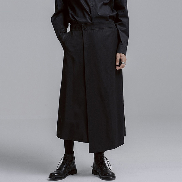 Men's Fashion Skirt Black Japanese Kendo Retro Samurai Long Skirt Dress  Casual Elastic Waist Scottish Long Skirt