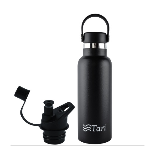 TARI Stainless Steel Bottle Wide Mouth Leakproof Flex Cap Insulated 18.5oz Black 