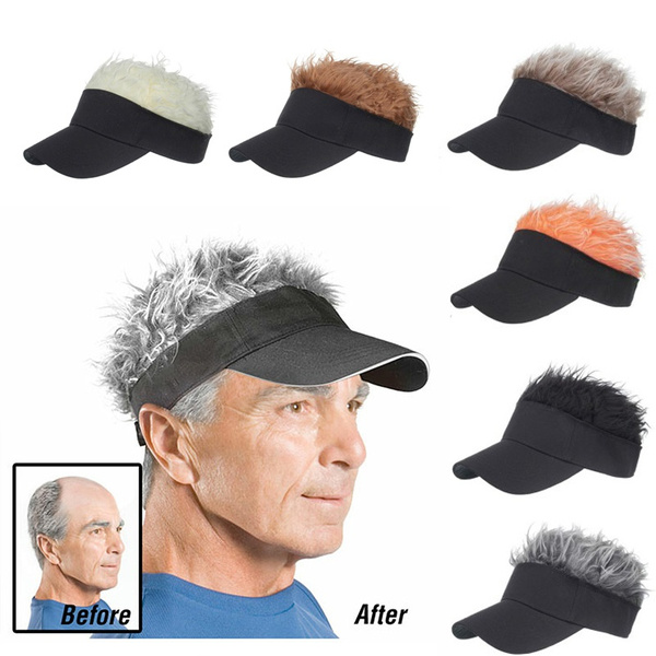 Golf Baseball Cap with Fake Hair Cap Sun Visor Fun Toupee Hats