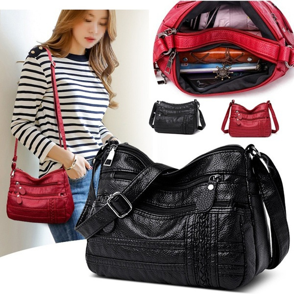 Women Bag Pu Soft Leather Shoulder Bag Multi-layer Crossbody Bag
