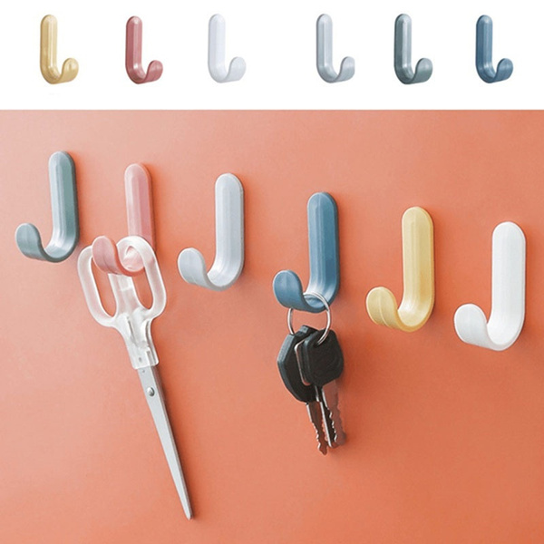 1/5pcs J Hooks for Wall Key Hangers Self-Adhesive Household Kitchen Plastic  Hook Hangers Wall Hooks for Home Decoration