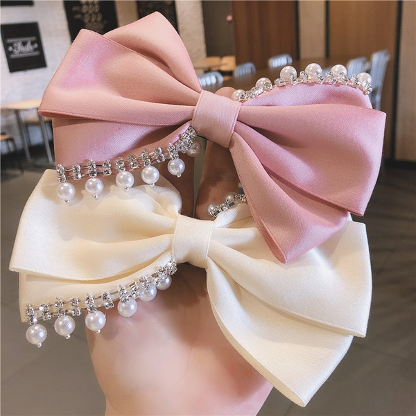1pc Korean Temperament Chain Tassel Pearl Bow Hairpin Super Fairy Edge Clip Spring Clip Hairpin