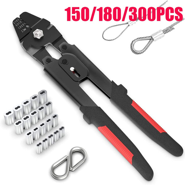Up To 2.2mm Wire Rope Crimping Tool Wire Rope Swager Crimper Fishing  Crimping Tool With 150/180/300Pcs Crimping Loop Sleeve Kit