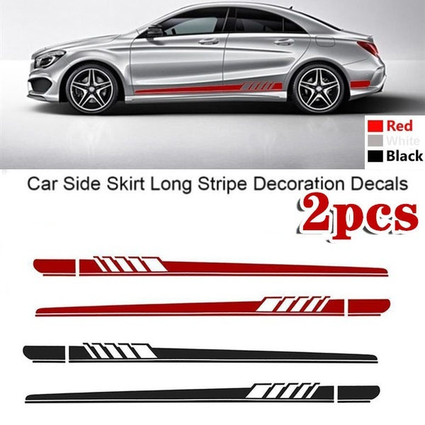 2 Pcs Car Side Body Sticker Universal side skirt car sticker Vinyl Decal  Long Stripe Car Sticker DIY Car Body Decals Decoration Accessories，12pcs  Automotive Safety Reflective Stickers(Optional color)