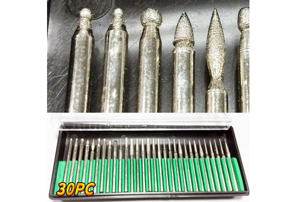 30pcs Diamond Burr Bits Drill Kit Engraving Carving Rotary Tool Accessory 