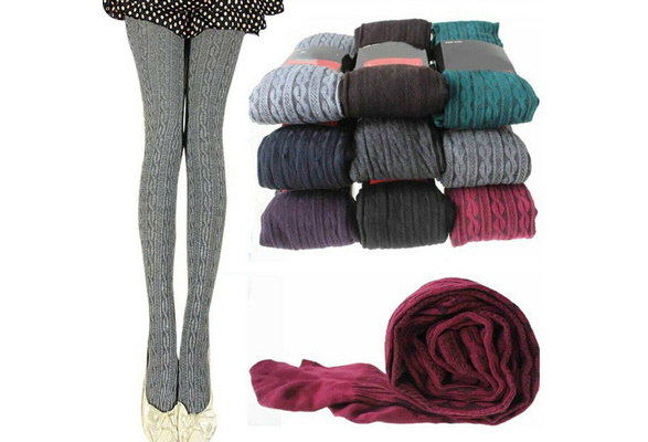 Women Girls Winter Cable Knit Sweater Tights Warm Stretch Stockings Pantyhose Wish