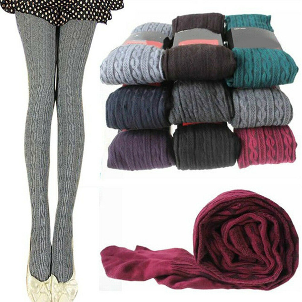 Women Girls Winter Cable Knit Sweater Tights Warm Stretch Stockings  Pantyhose