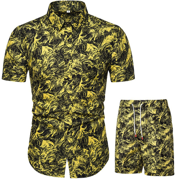 Men's Summer Clothes Beach Hawaiian Shirt Set Holiday Wear Clothes Two ...