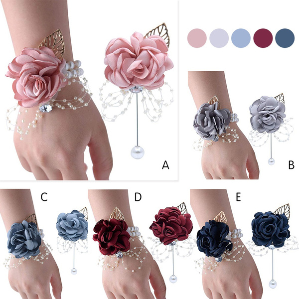 Bride Bridesmaid Wrist Flower Bracelet Artificial Rose Corsage Wedding  Supplies