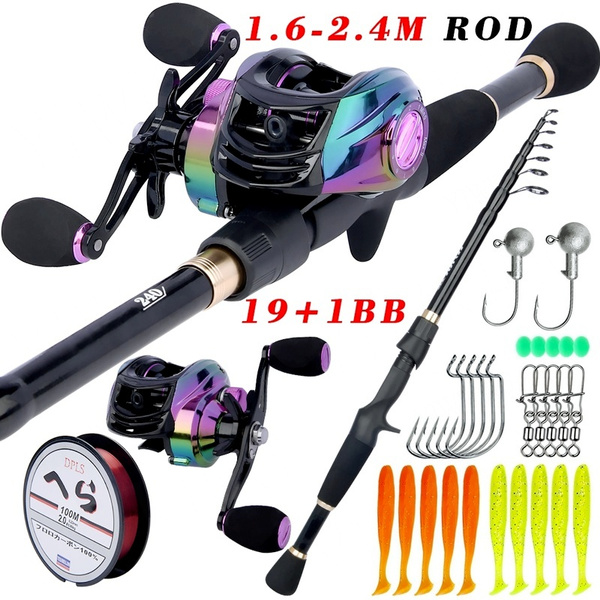 Fishing Rod Combo 1.6-2.4M Telescopic Fishing Rod and Baitcasting