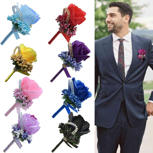 Wedding Flower Corsage Groom Boutonniere Pin Brooch Prom Party Decor Supplies 