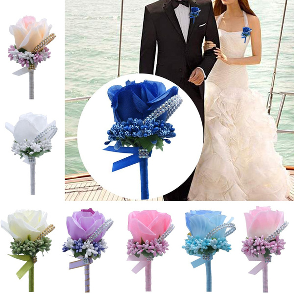 Romantic Pretty Wedding Groom Boutonniere Corsage Brooch Artificial Flowers 