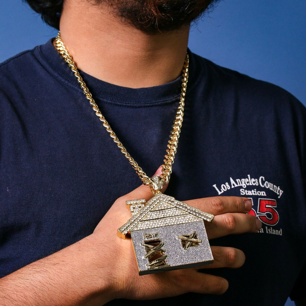 Men Hip Hop 14k Gold Plated Trap House Pendant 24