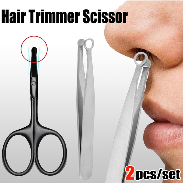 Universal Nose Hair Trimmer Nose Hair Scissors Trimming Tweezers Stainless  Steel Round Head Eyebrow Nose Hair Cut Removal Round-Tipped Scissor Set for  Men