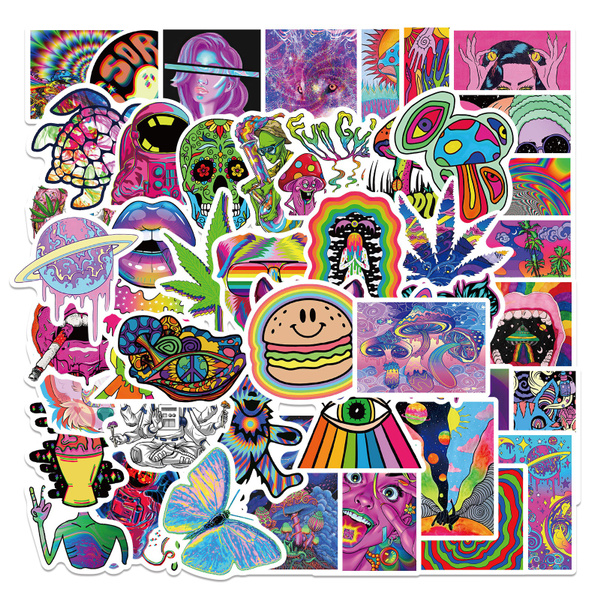 25/52PCS Cartoon Colorful Psychedelic Trippy Stickers Aesthetics Laptop