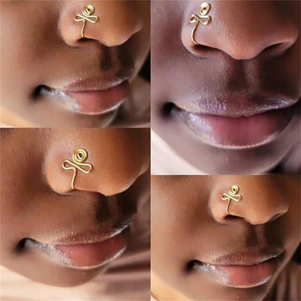 Stainless Steel Fake Lip Ring Lips Clips Fake Septum Piercing Nose-Ring  Labret Stud Non Pierced